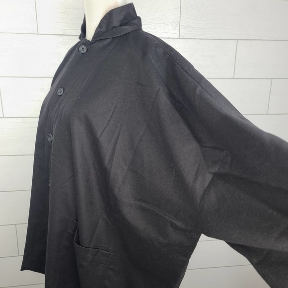 Eskandar Shirt Jacket Women's Suiting Wool Black Blouse Lagenlook Boxy Oversize - Picture 3 of 13